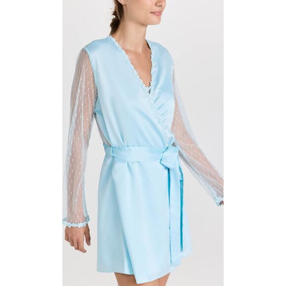 Flora Nikrooz Showstopper Charmeuse Robe Blue Size M - Picture 5 of 6